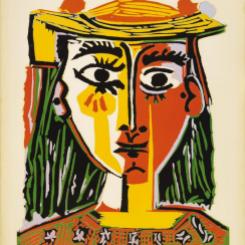 Lempertz-891-905-Moderne-Kunst-Pablo-Picasso-Portrait-de-femme-au-chapeau-a-pompons-et-au-corsage-imprime